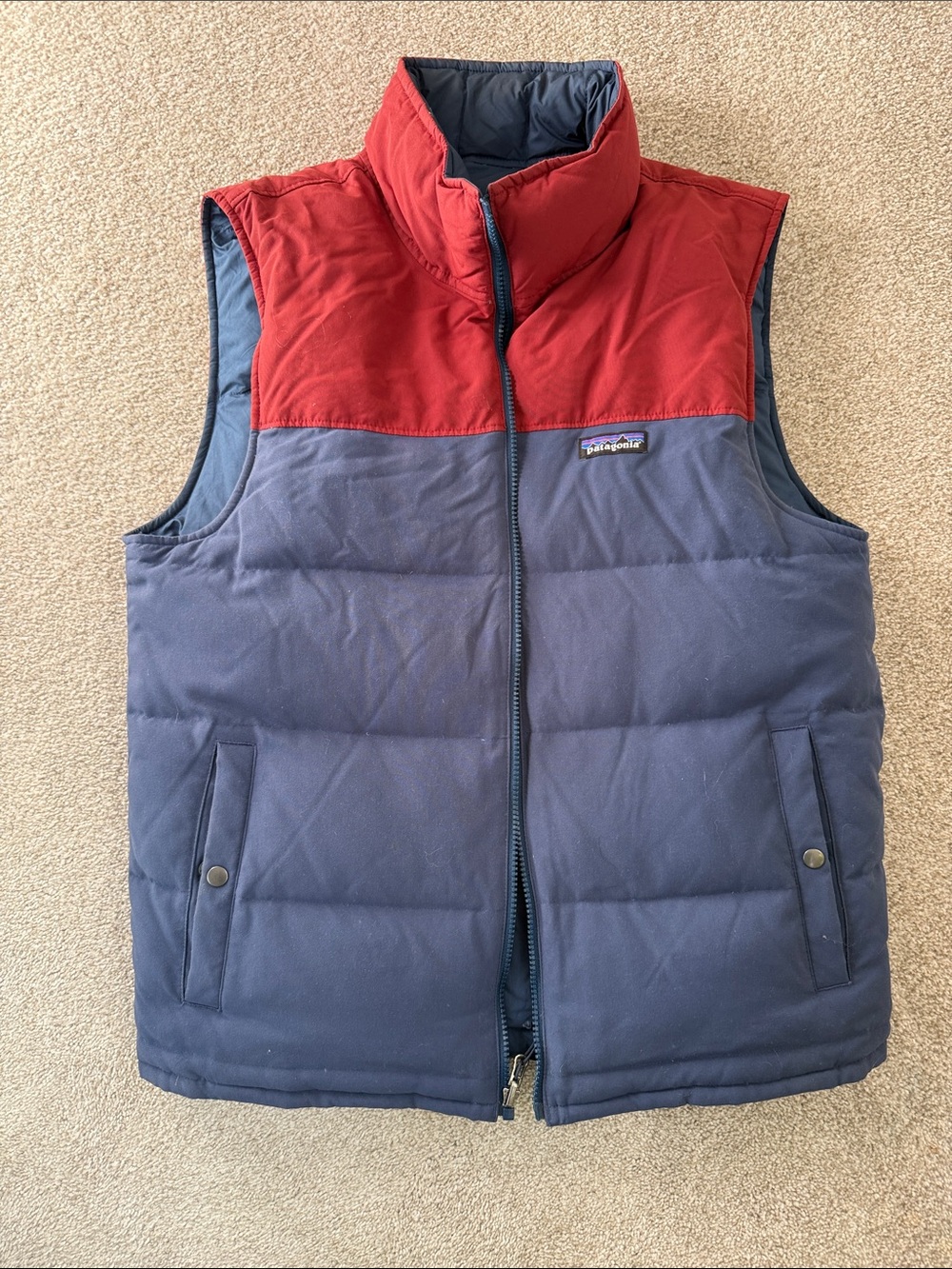 Patagonia Red and Navy Quilted Puffer Vest